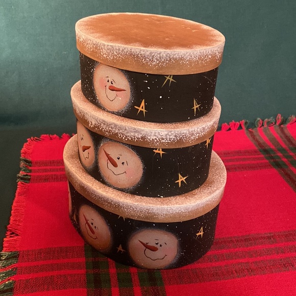 Set of 3 Stackable Nested Snowman Face Boxes - Picture 4 of 4